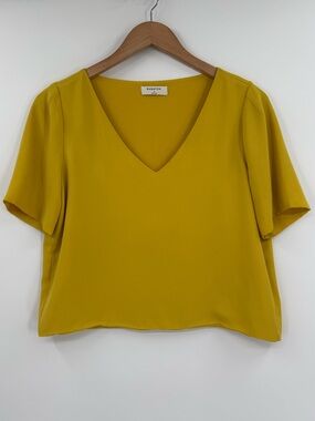 Aritzia Babaton Randy Cropped V Neck Short Sleeve Blouse | Cairo Gold | Small